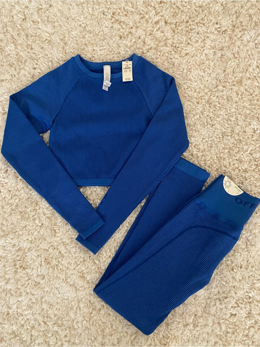 Aerie Offline Ribbed Blue Active Set - Crop Top + Leggings